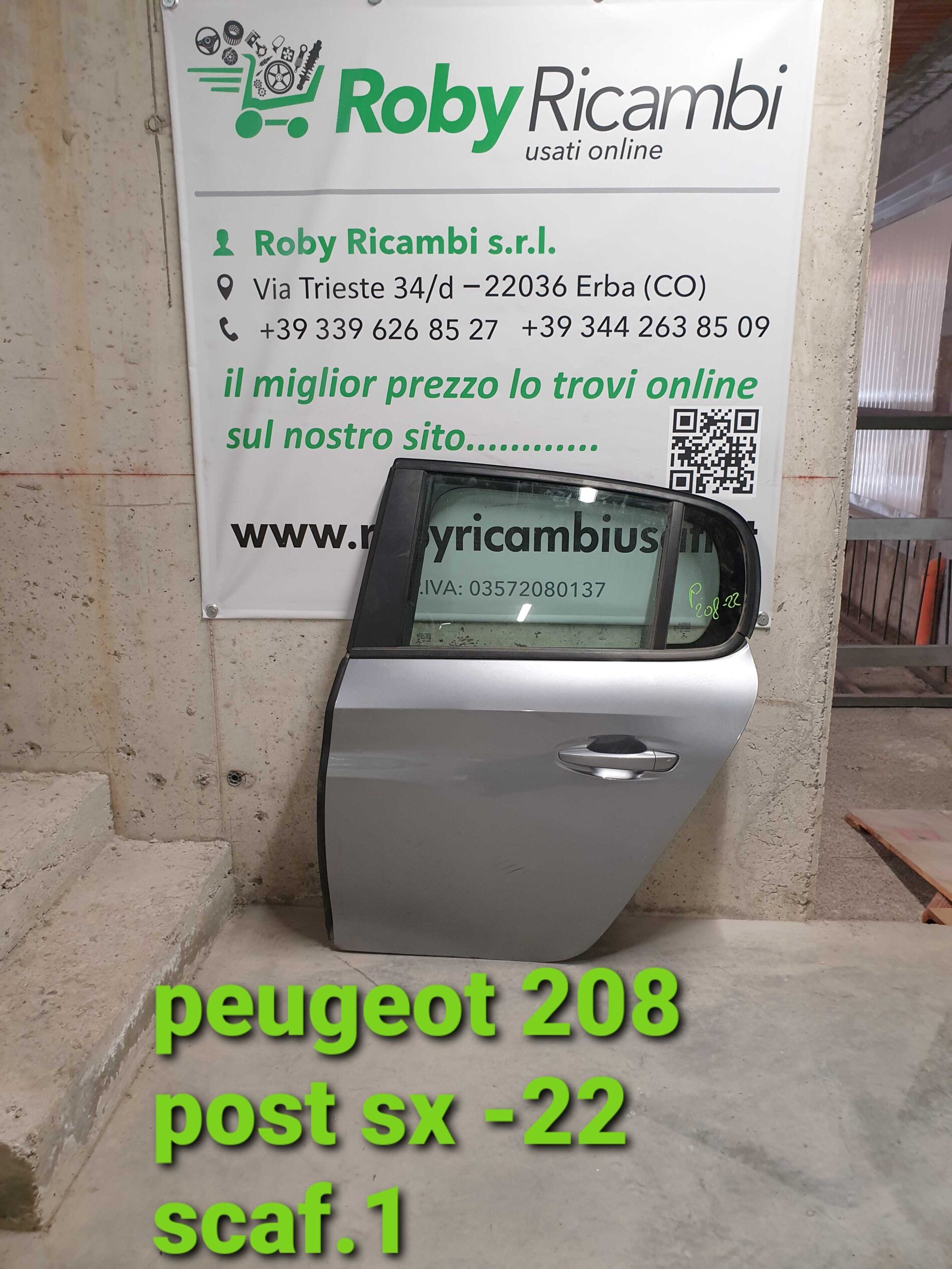 Porta/Portiera post. sx. Peugeot 208 anno 2022